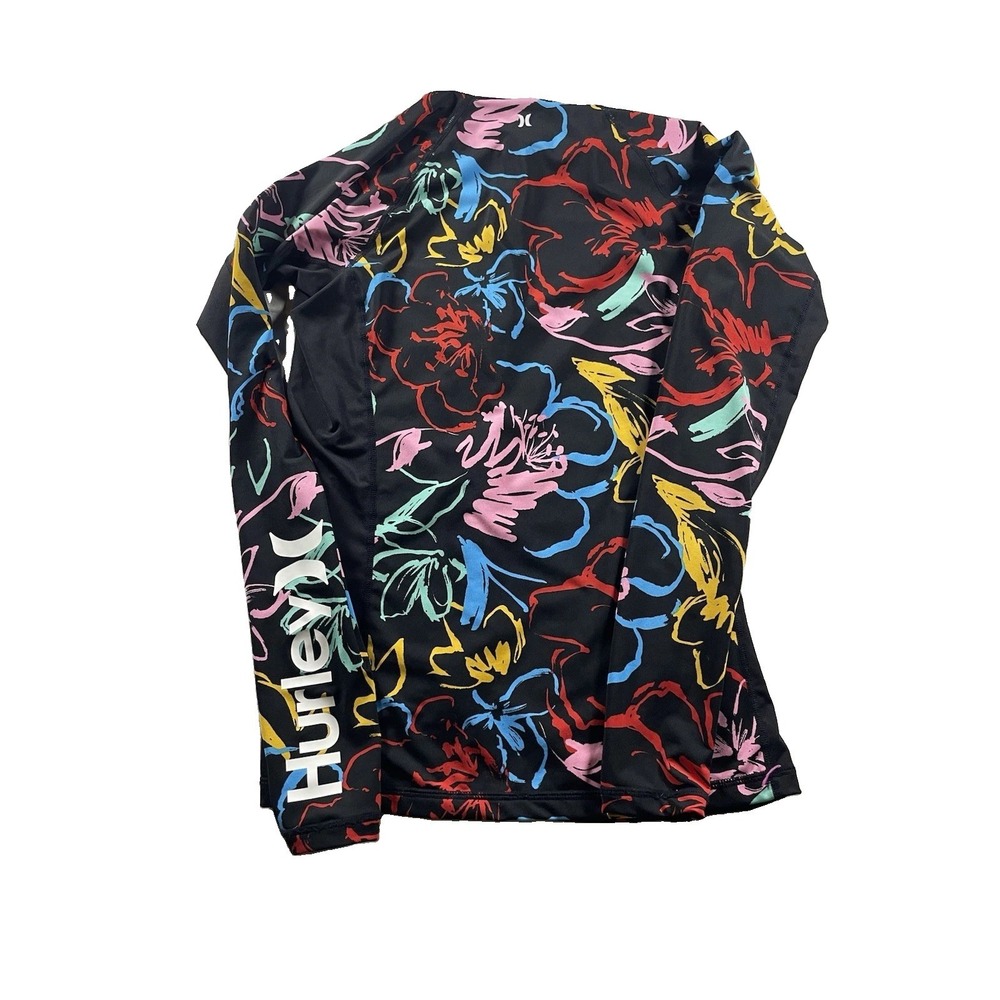 Hurley Leilani Rashguard Swim Top Long Sleeve Size S UPF 50+ Neon Tropical - Picture 2 of 11